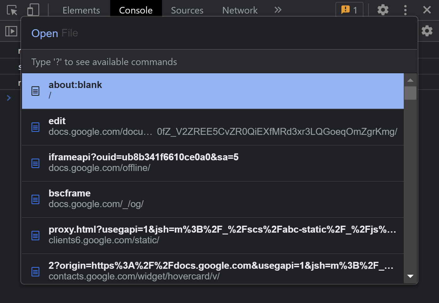 Vyhledávač souboru přes Command menu v DevTools